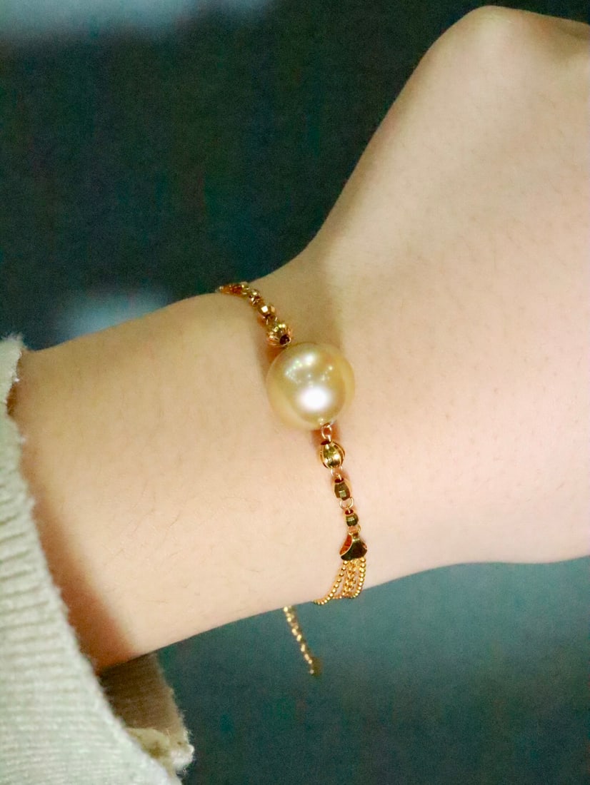 18K Gold South Sea Golden Pearl Bracelet - 4