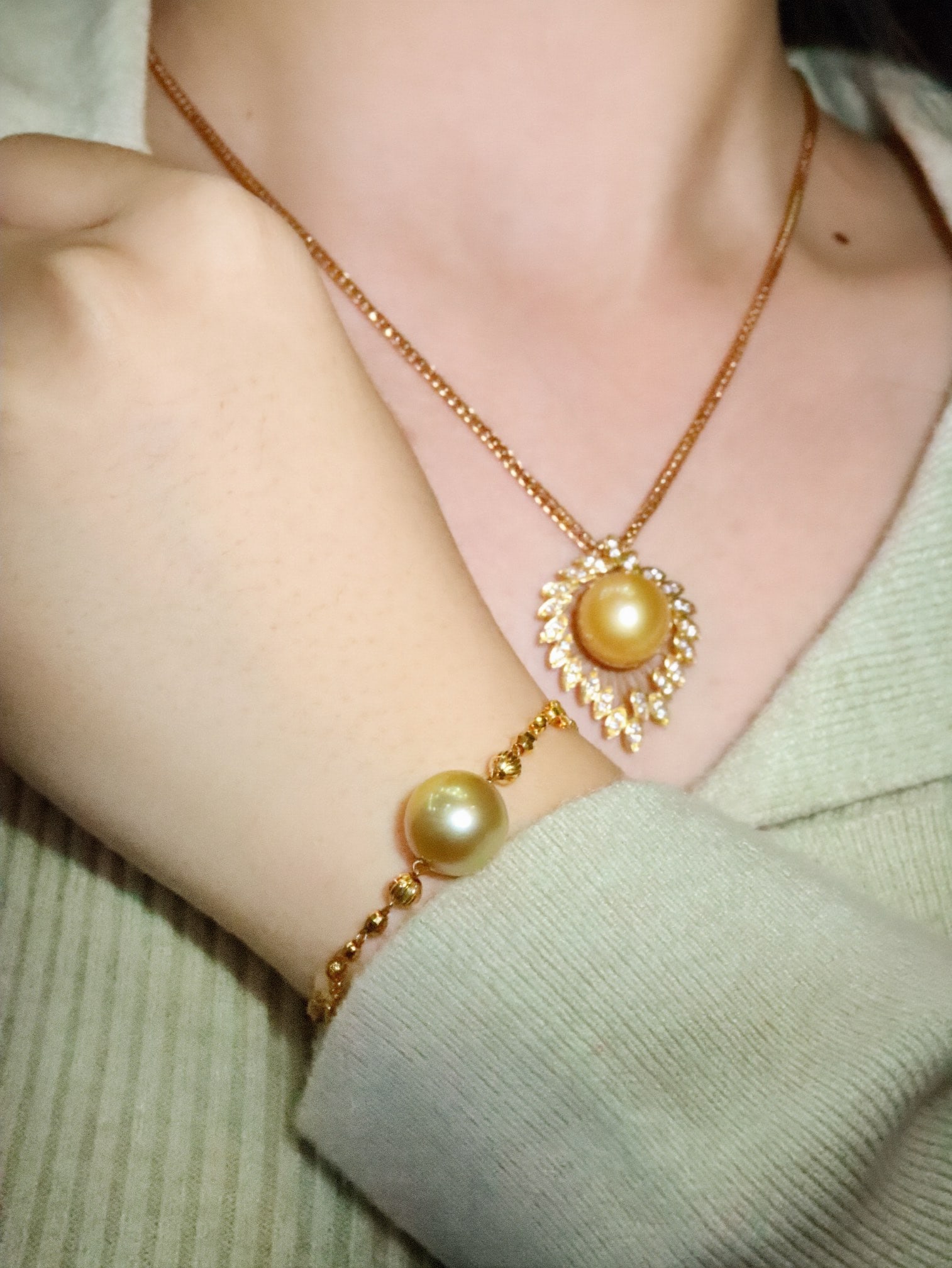 18K Gold South Sea Golden Pearl Bracelet - 7