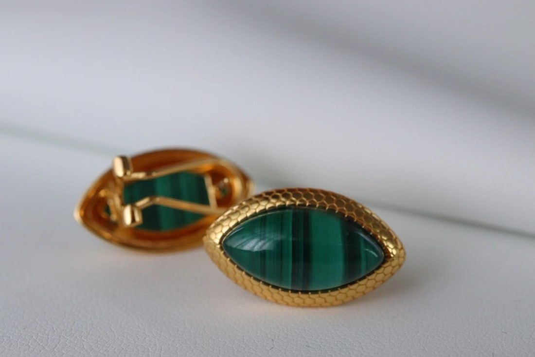 925 silver gold-plated peacock stone ear studs - 5