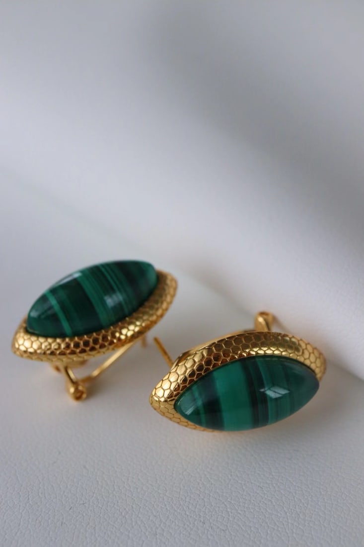 925 silver gold-plated peacock stone ear studs - 7