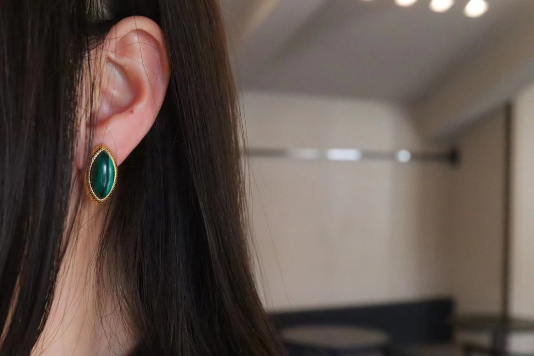 925 silver gold-plated peacock stone ear studs - 9