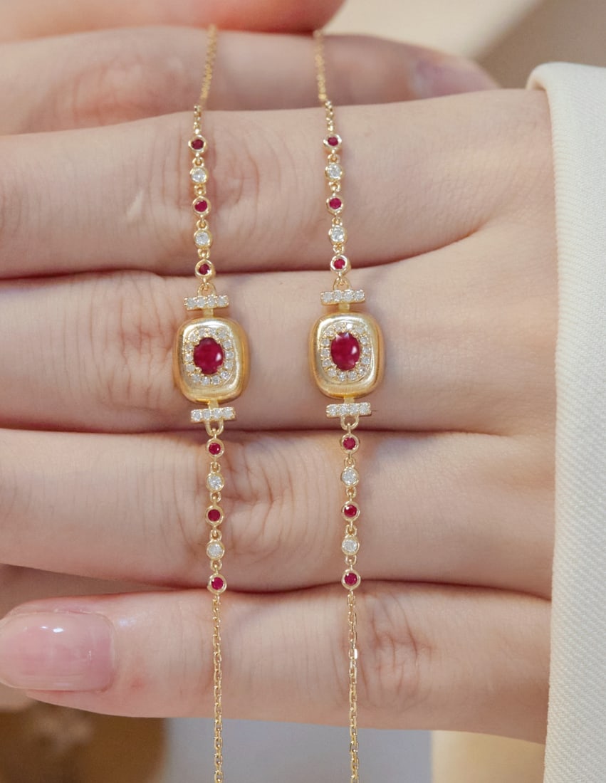 18K Gold Diamond Ruby Bracelet - 2