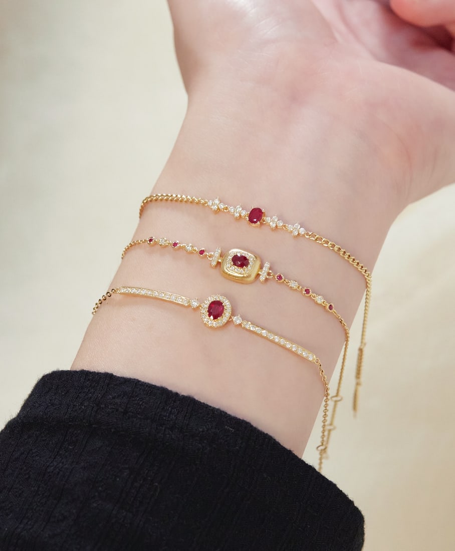 18K Gold Diamond Ruby Bracelet - 7