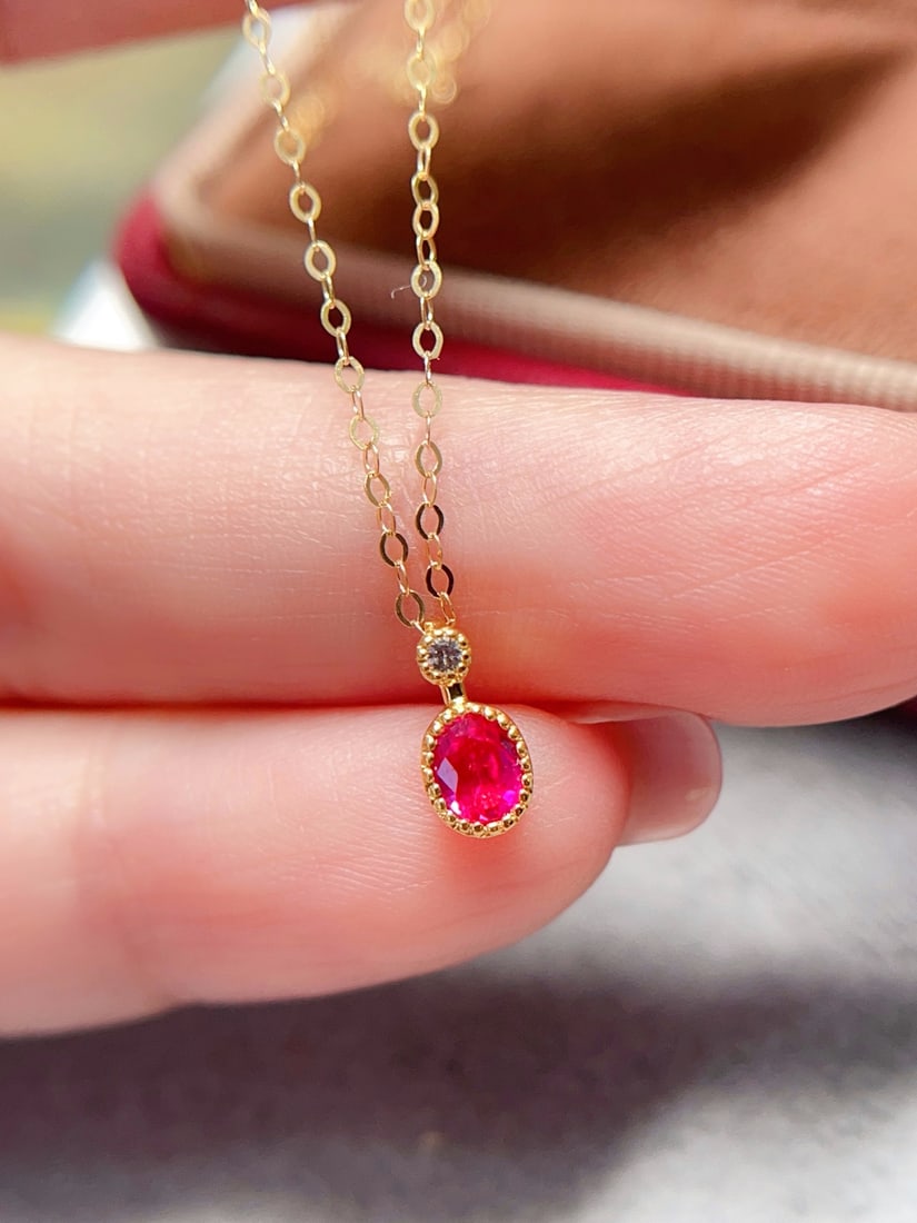 18K gold ruby collarbone necklace - 2