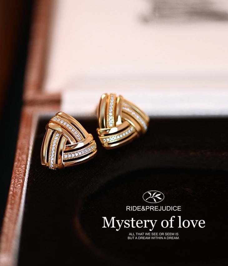 18K Gold Diamond Triangle Stud Earrings - 2