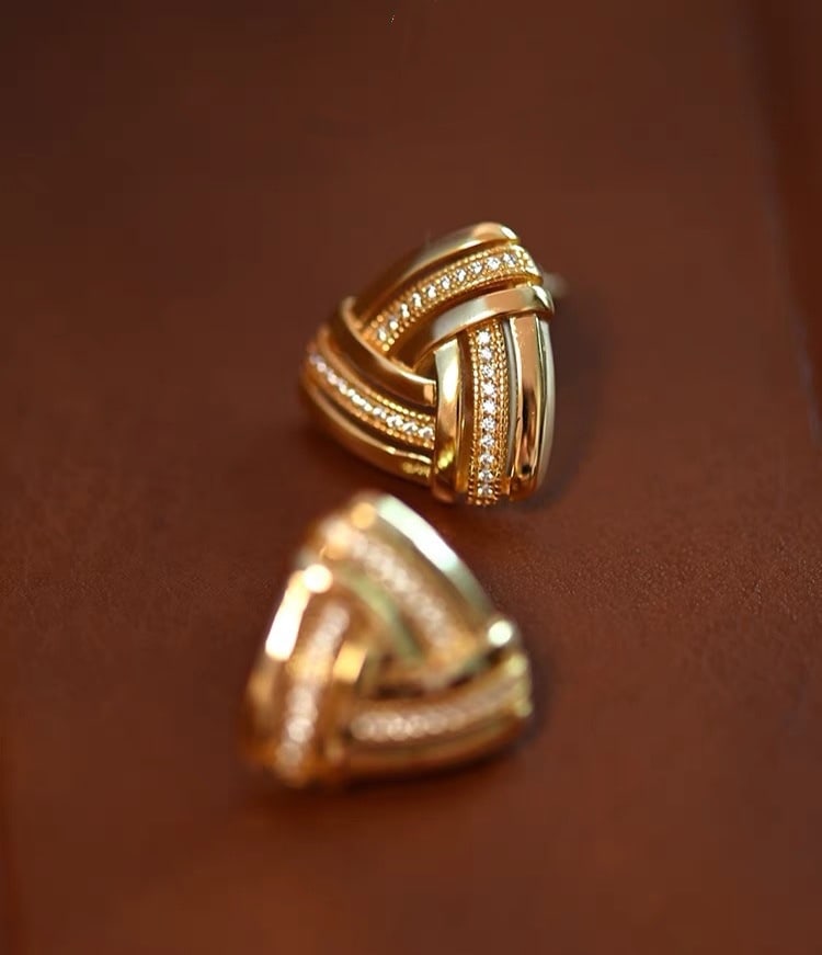 18K Gold Diamond Triangle Stud Earrings - 6