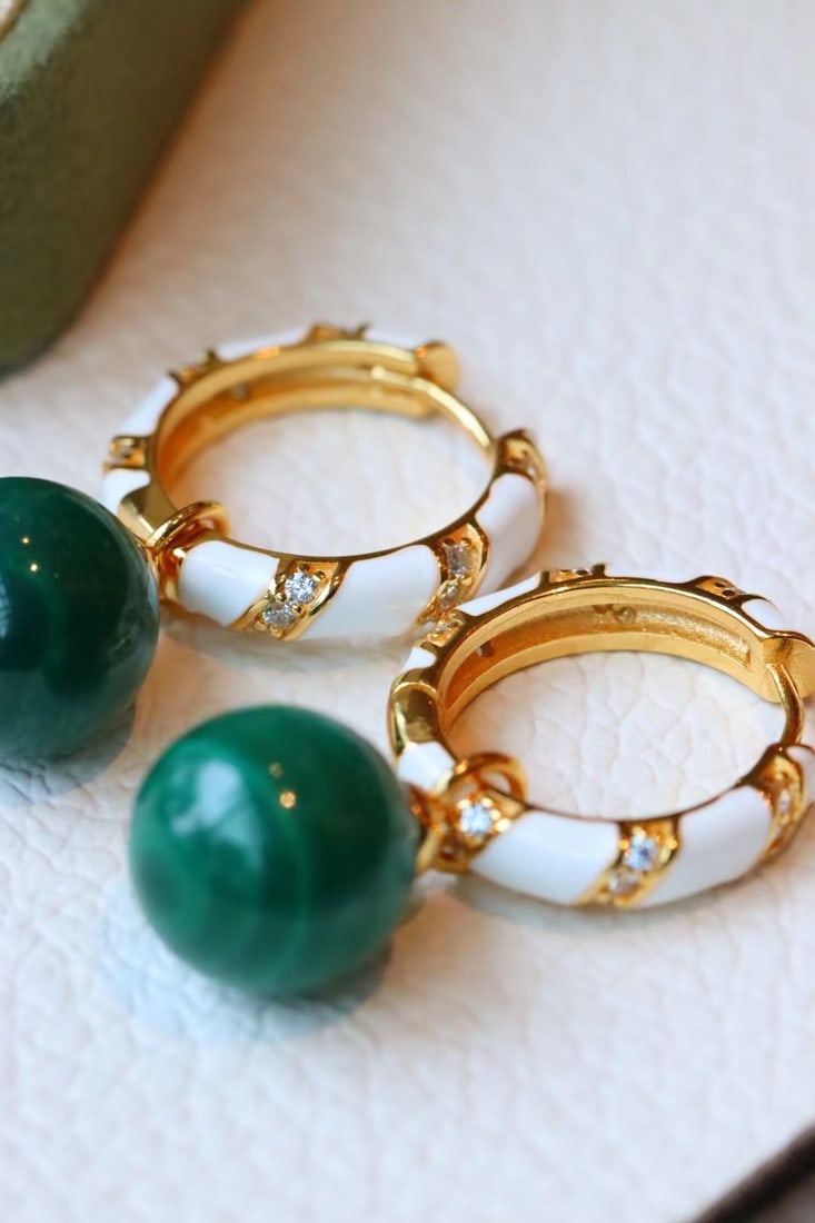 Gold-plated silver peacock stone earrings - 2