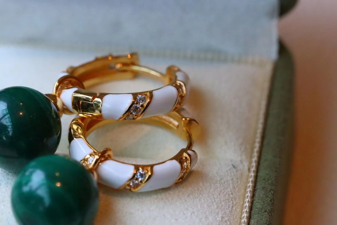 Gold-plated silver peacock stone earrings - 3