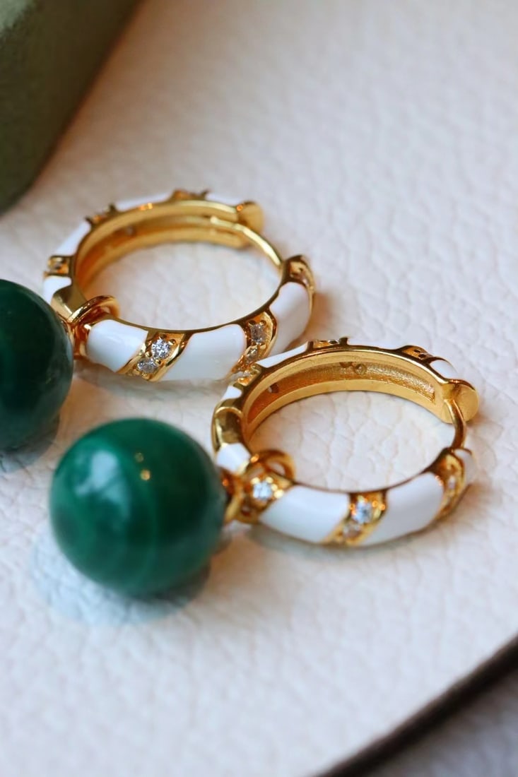 Gold-plated silver peacock stone earrings - 4