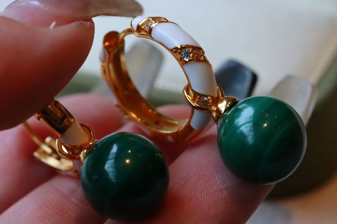 Gold-plated silver peacock stone earrings - 6