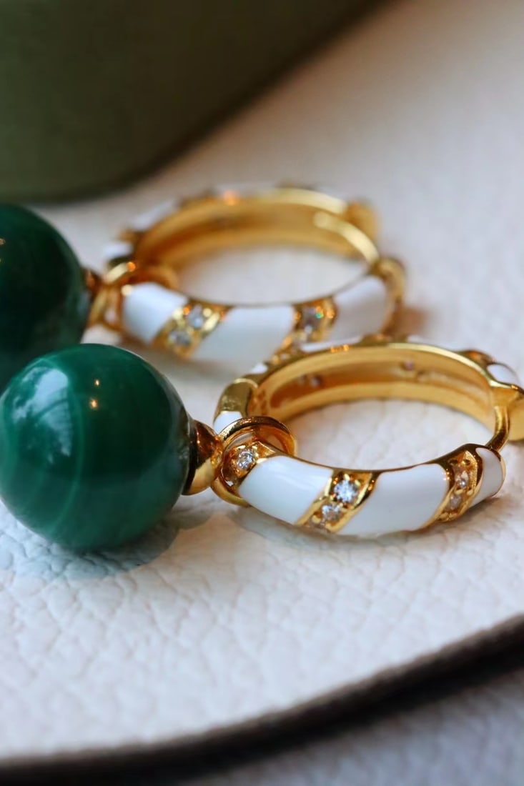 Gold-plated silver peacock stone earrings - 7