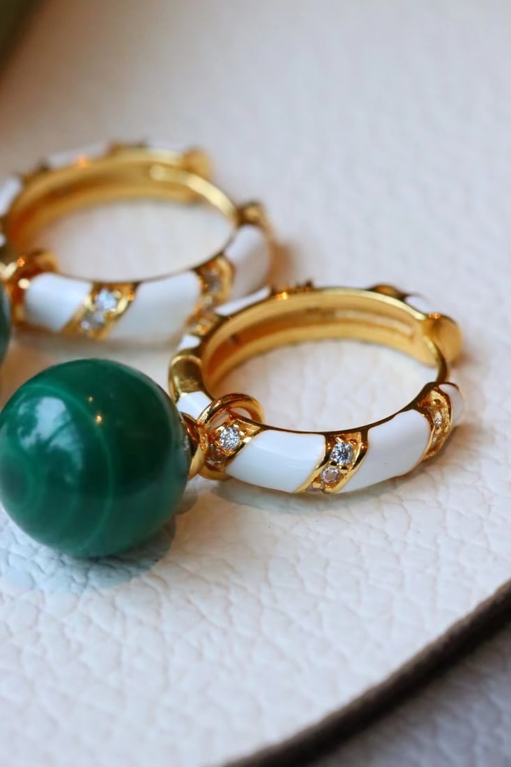 Gold-plated silver peacock stone earrings - 8