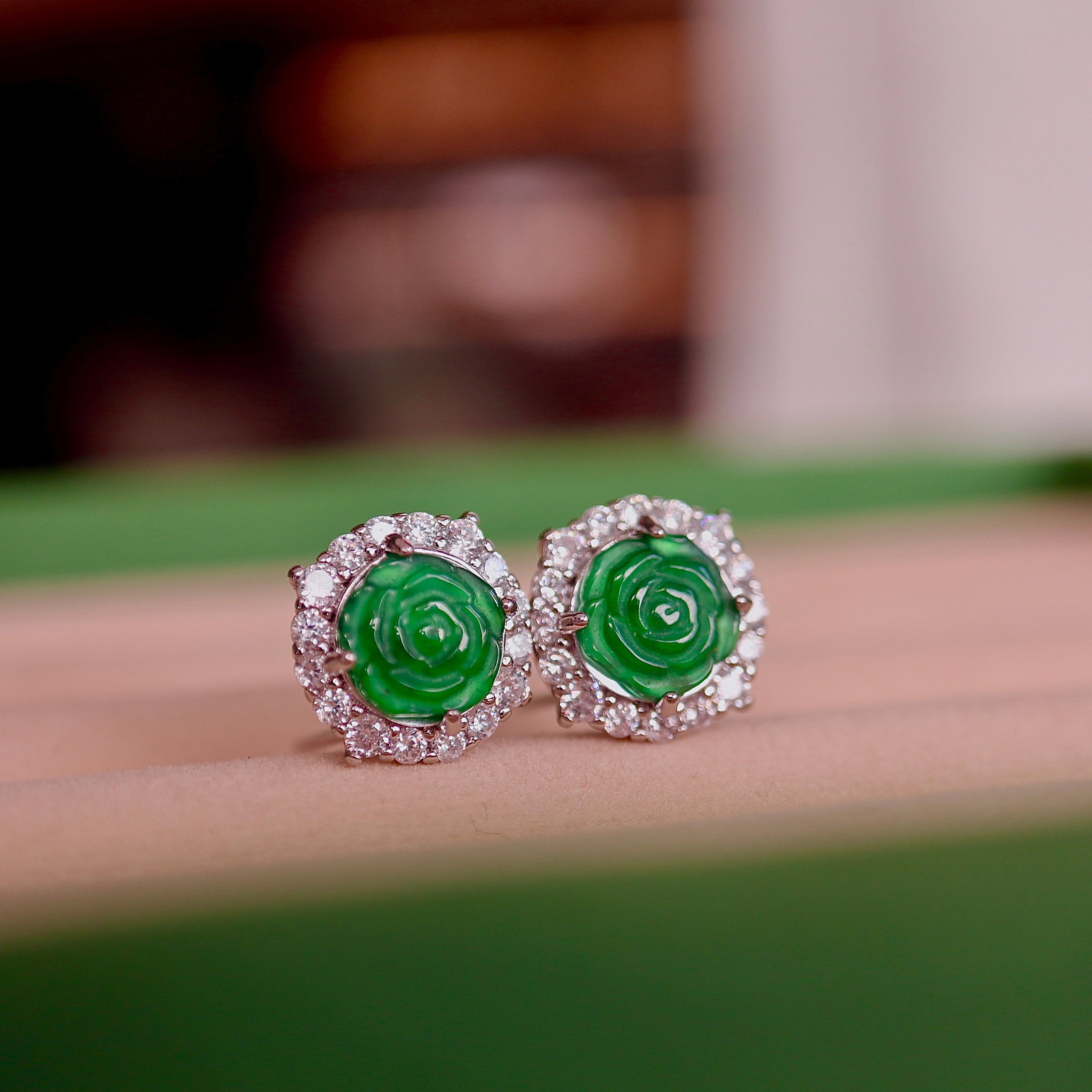 Jade rose stud earrings - 2