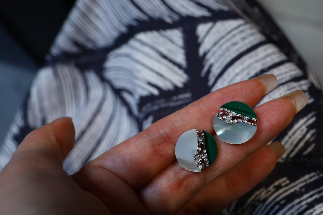 White mother of pearl peacock stone earrings - 2