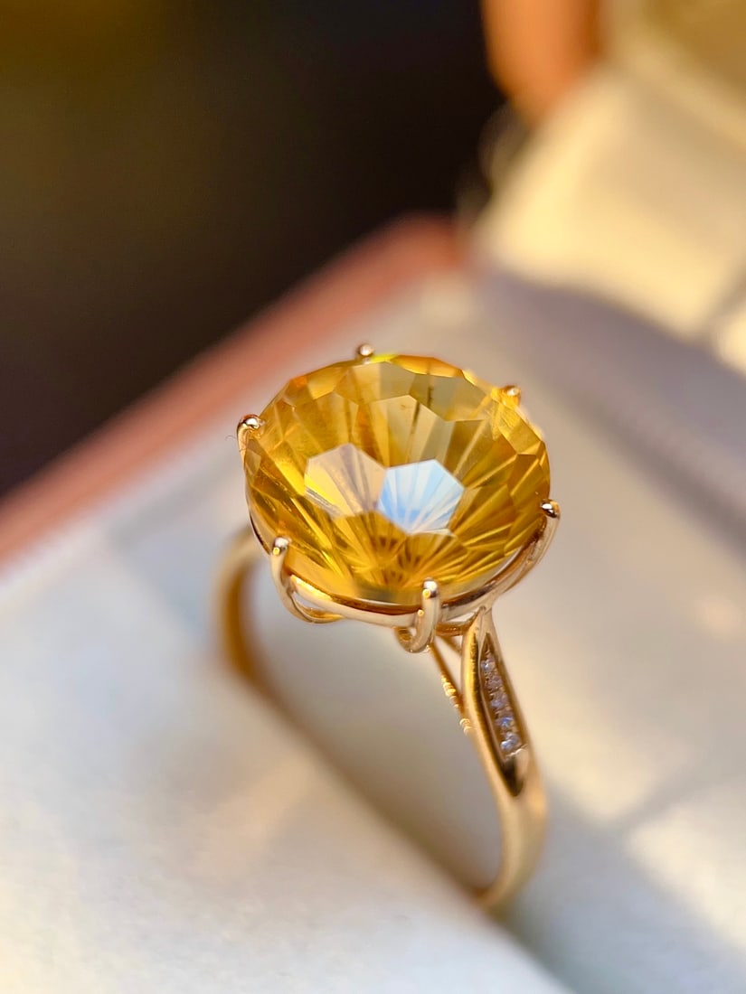 18K gold yellow crystal ring - 4