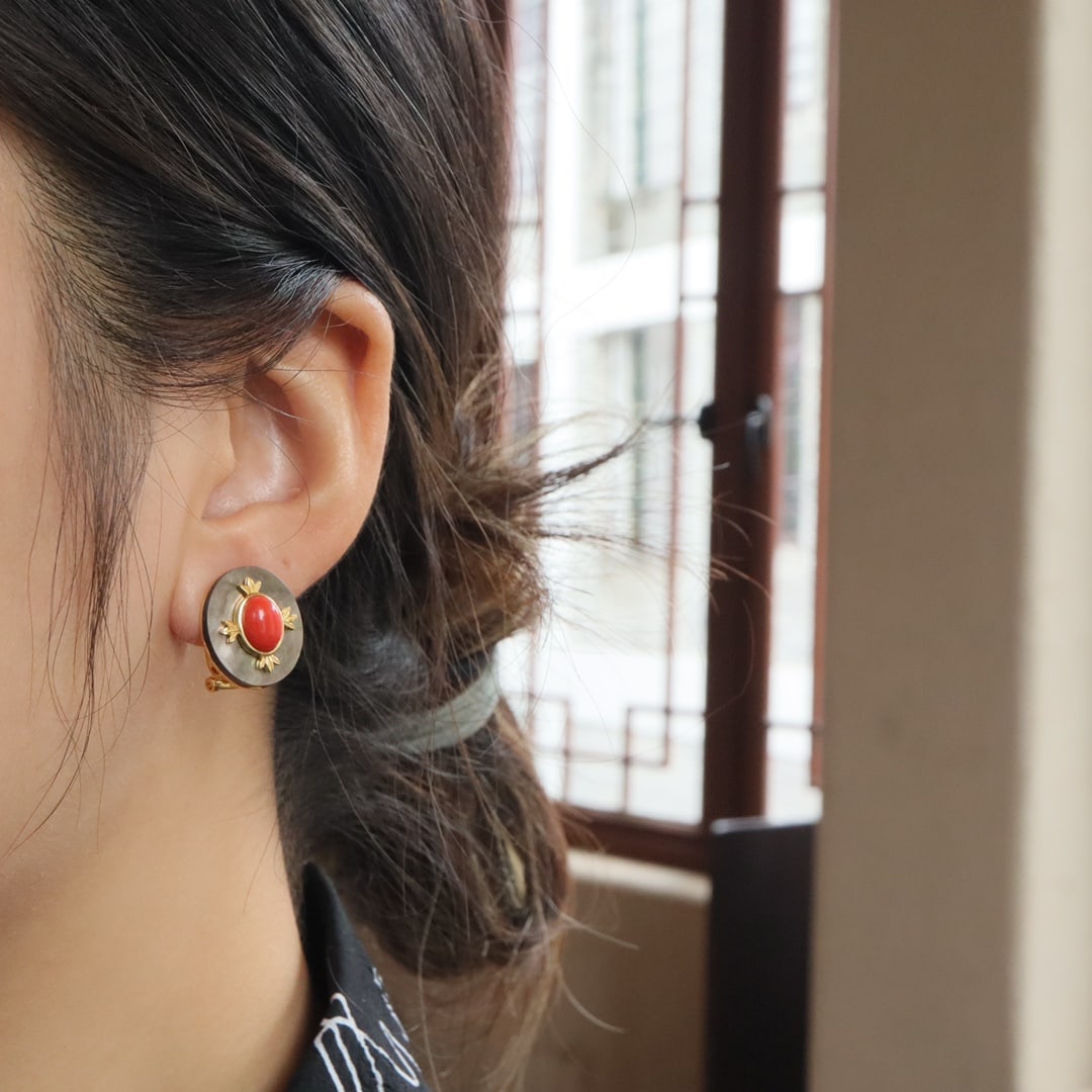 S925 silver inlaid red coral stud earrings - 6