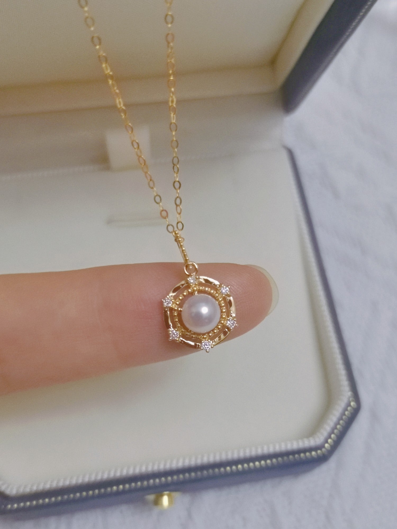 18K gold diamond pearl necklace - 6