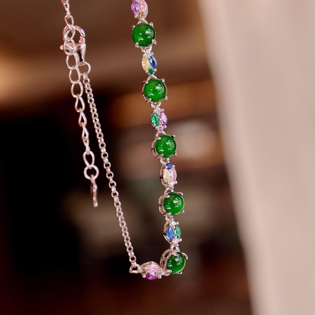 Sterling silver jade bracelet - 6