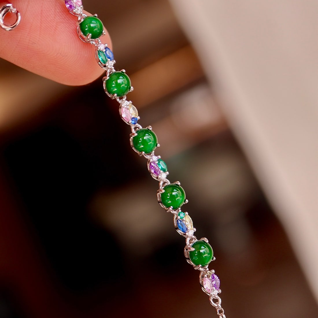 Sterling silver jade bracelet - 8