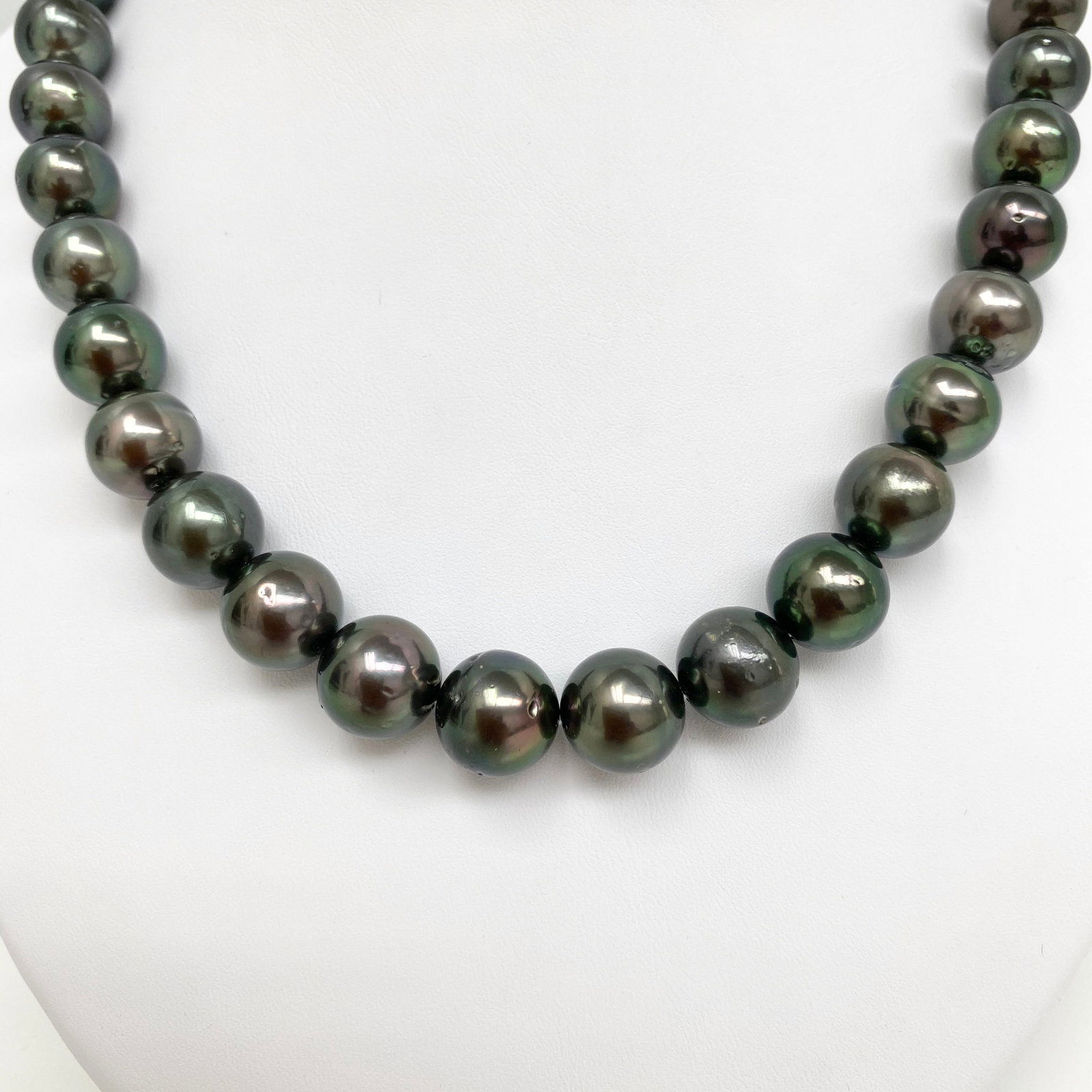 11-13mm Tahitian Dark Green Round/Near-Round Pearl Necklace with 14k Clasp - 2
