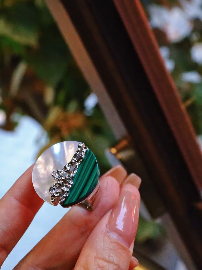 Sterling silver peacock turquoise white shell stud earrings - 8