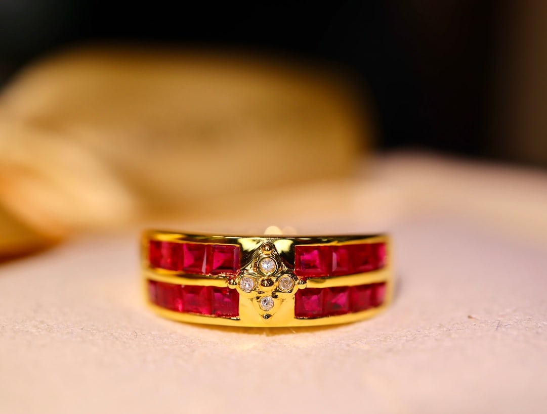 18K Gold Diamond Ruby Eternity Ring - 2