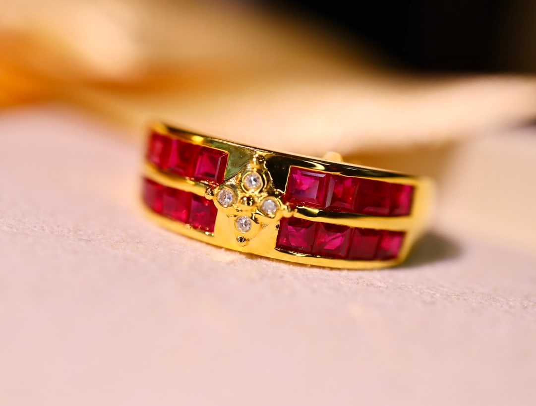 18K Gold Diamond Ruby Eternity Ring - 7