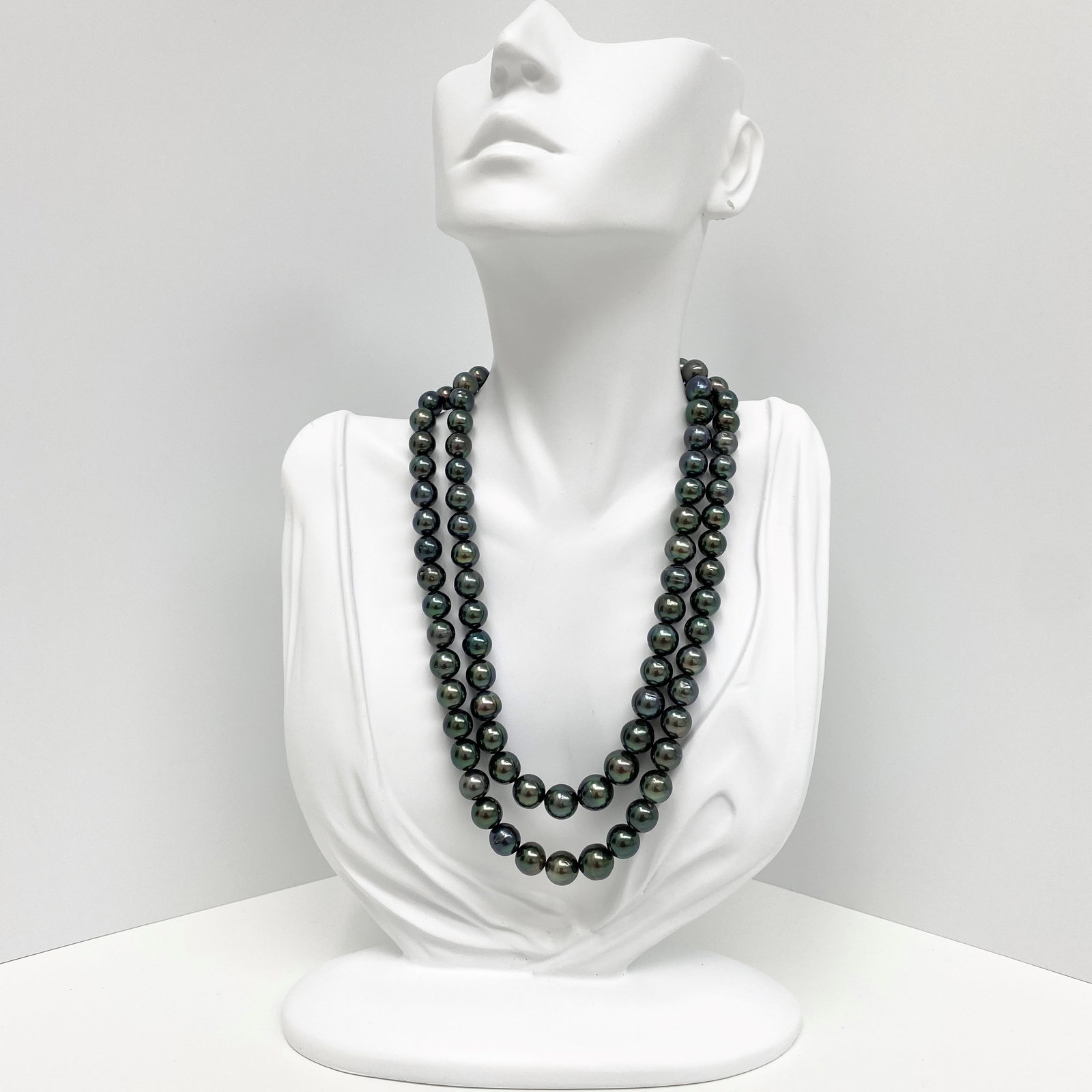 8-10mm Tahitian Peacock Near-Round Double-Strand Pearl Necklace with 14k Clasp - 3