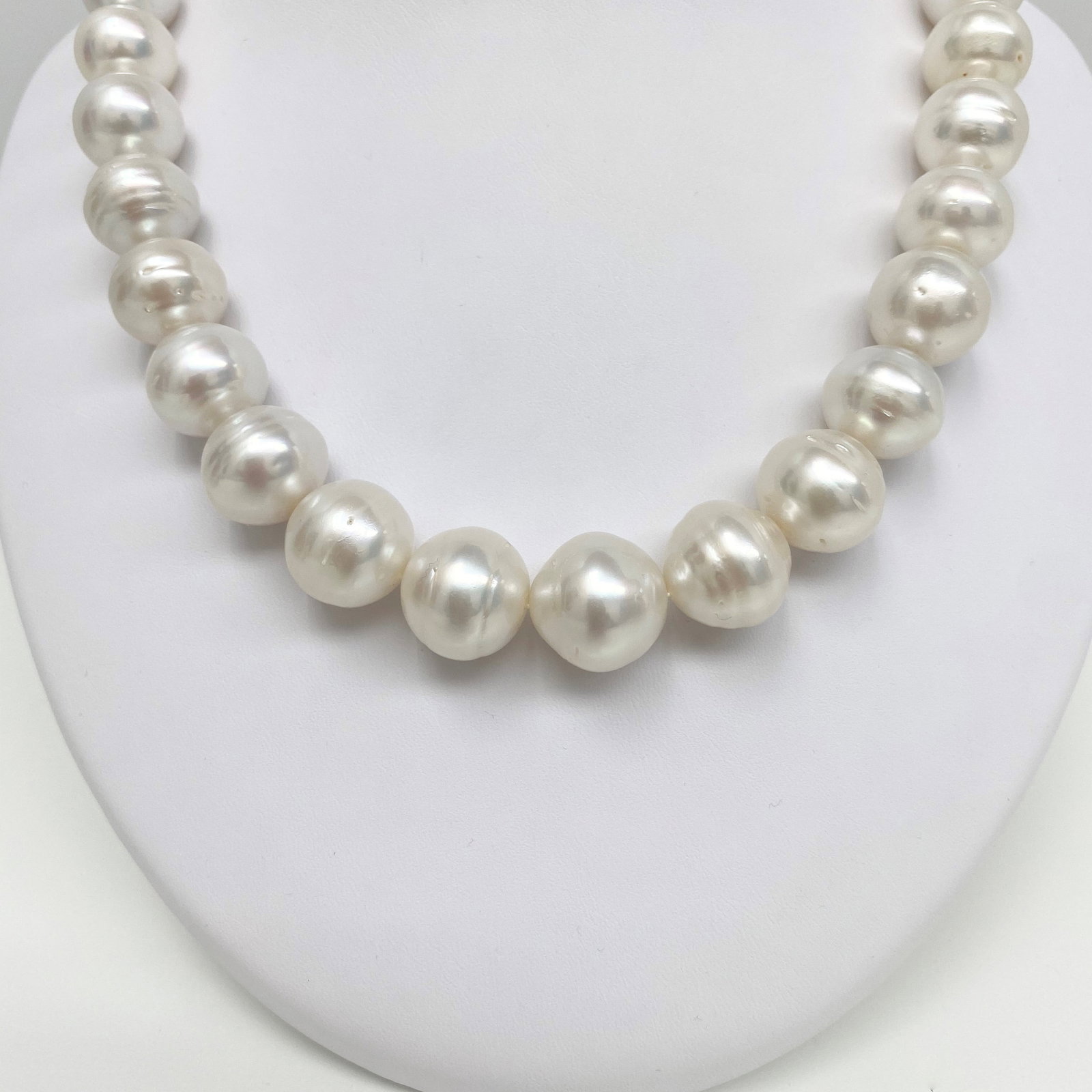 14-17mm South Sea White Circled Button Pearl Necklace with 14k Clasp - 2
