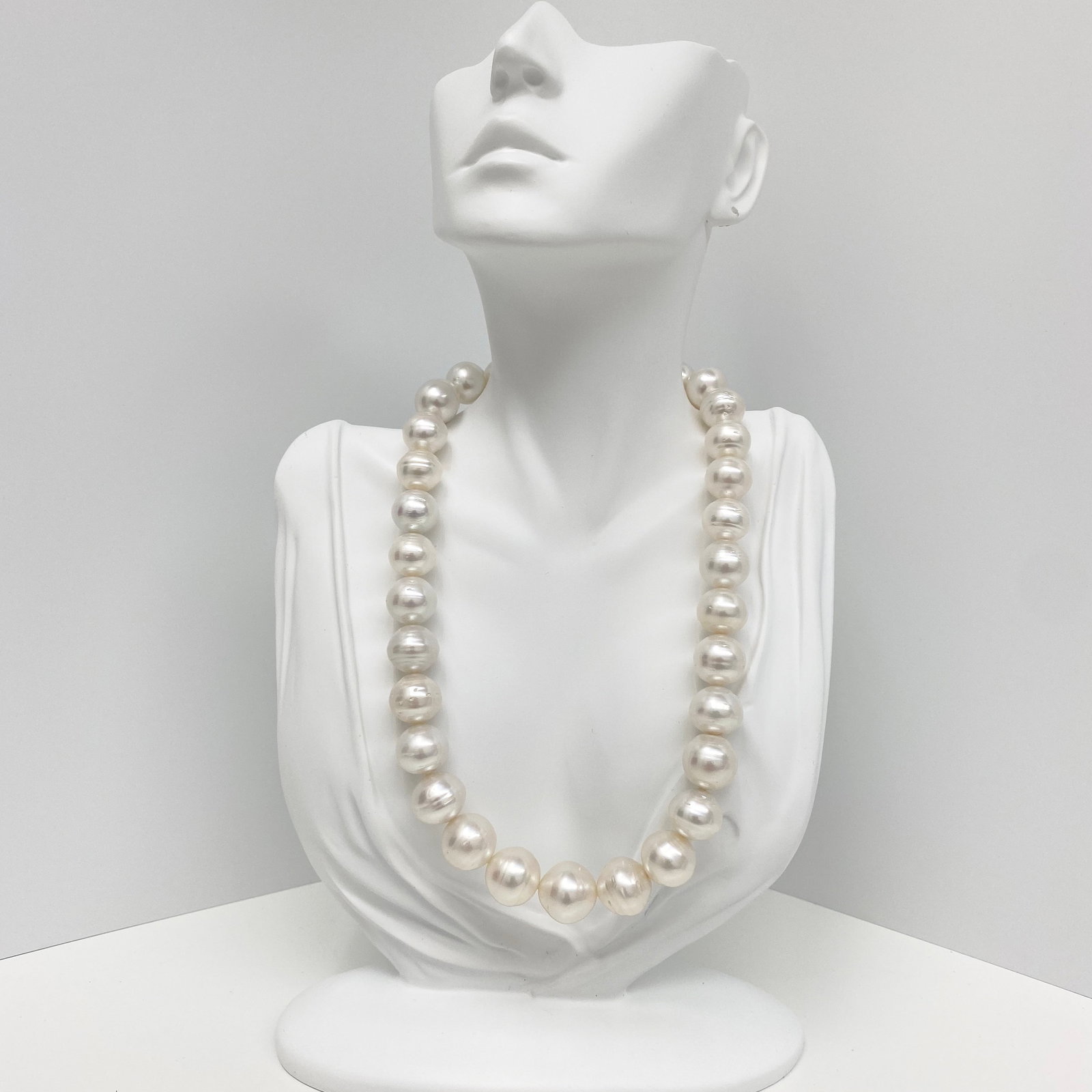 14-17mm South Sea White Circled Button Pearl Necklace with 14k Clasp - 3