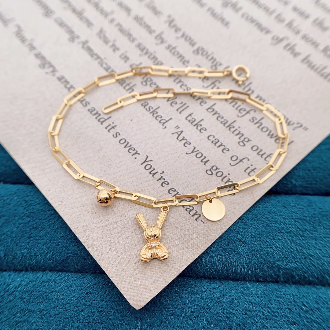 18K gold diamond rabbit bracelet, adjustable - 3