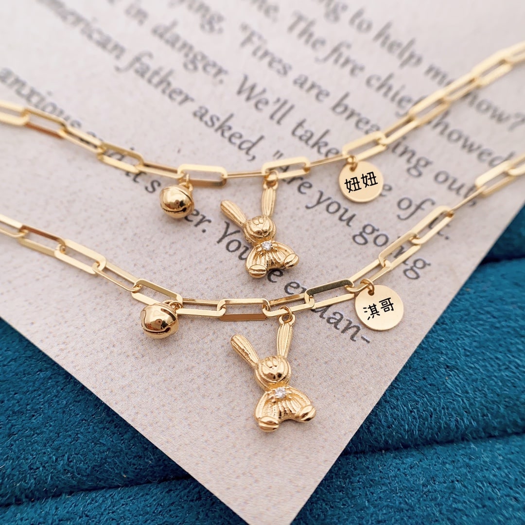 18K gold diamond rabbit bracelet, adjustable - 4