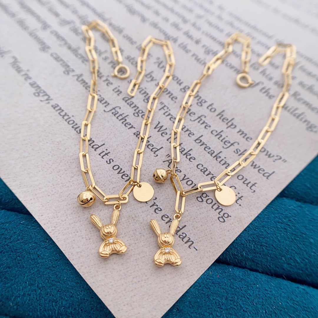 18K gold diamond rabbit bracelet, adjustable - 5