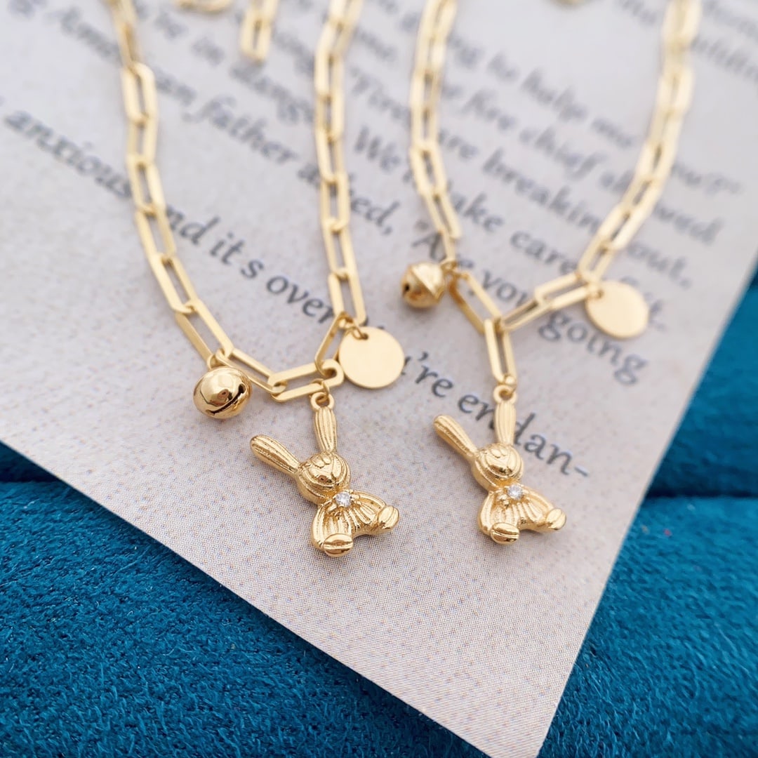 18K gold diamond rabbit bracelet, adjustable - 6