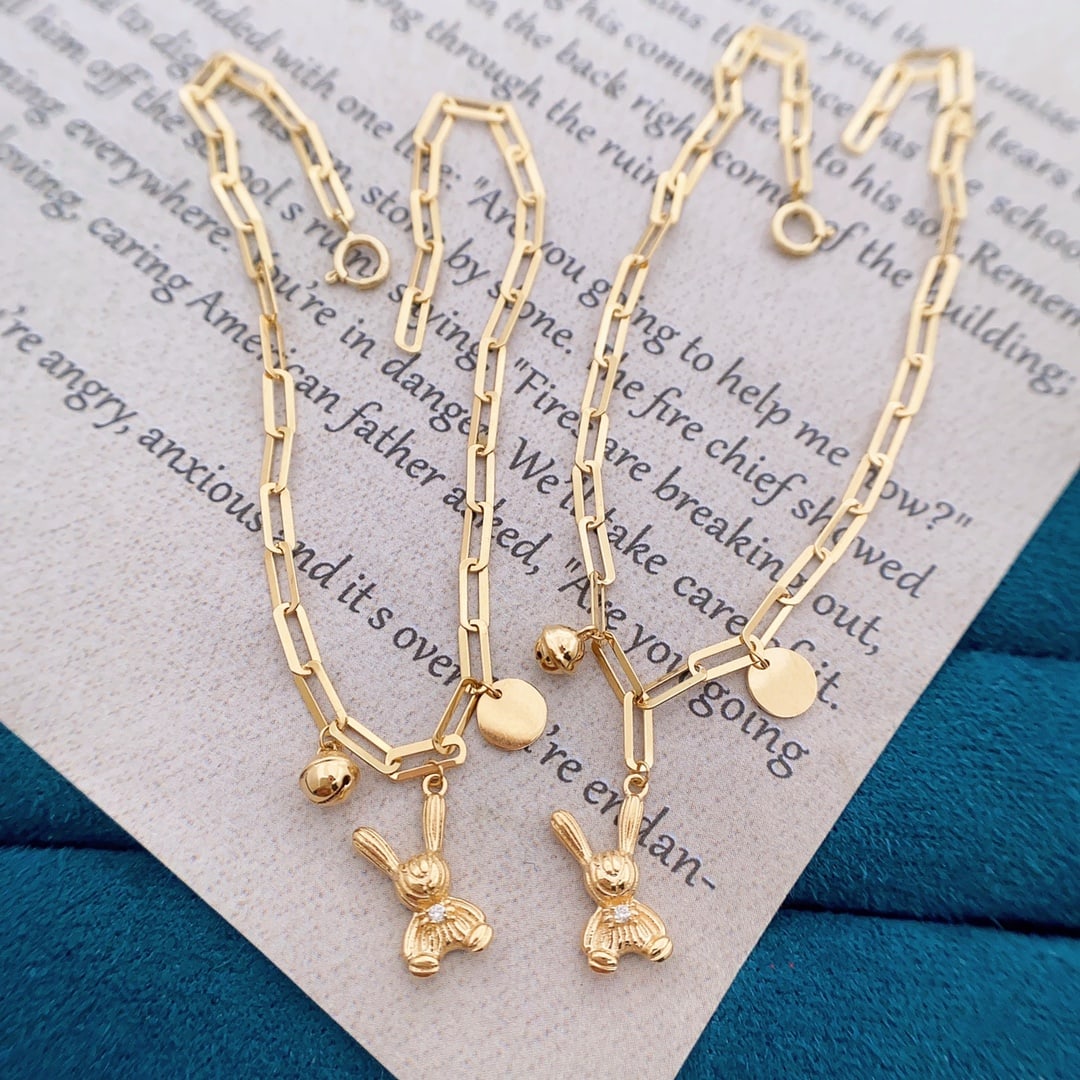 18K gold diamond rabbit bracelet, adjustable - 7