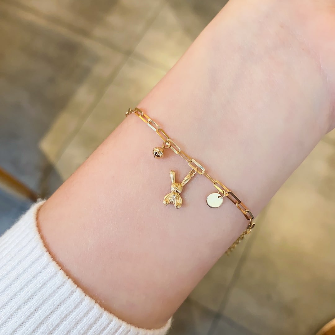 18K gold diamond rabbit bracelet, adjustable - 8