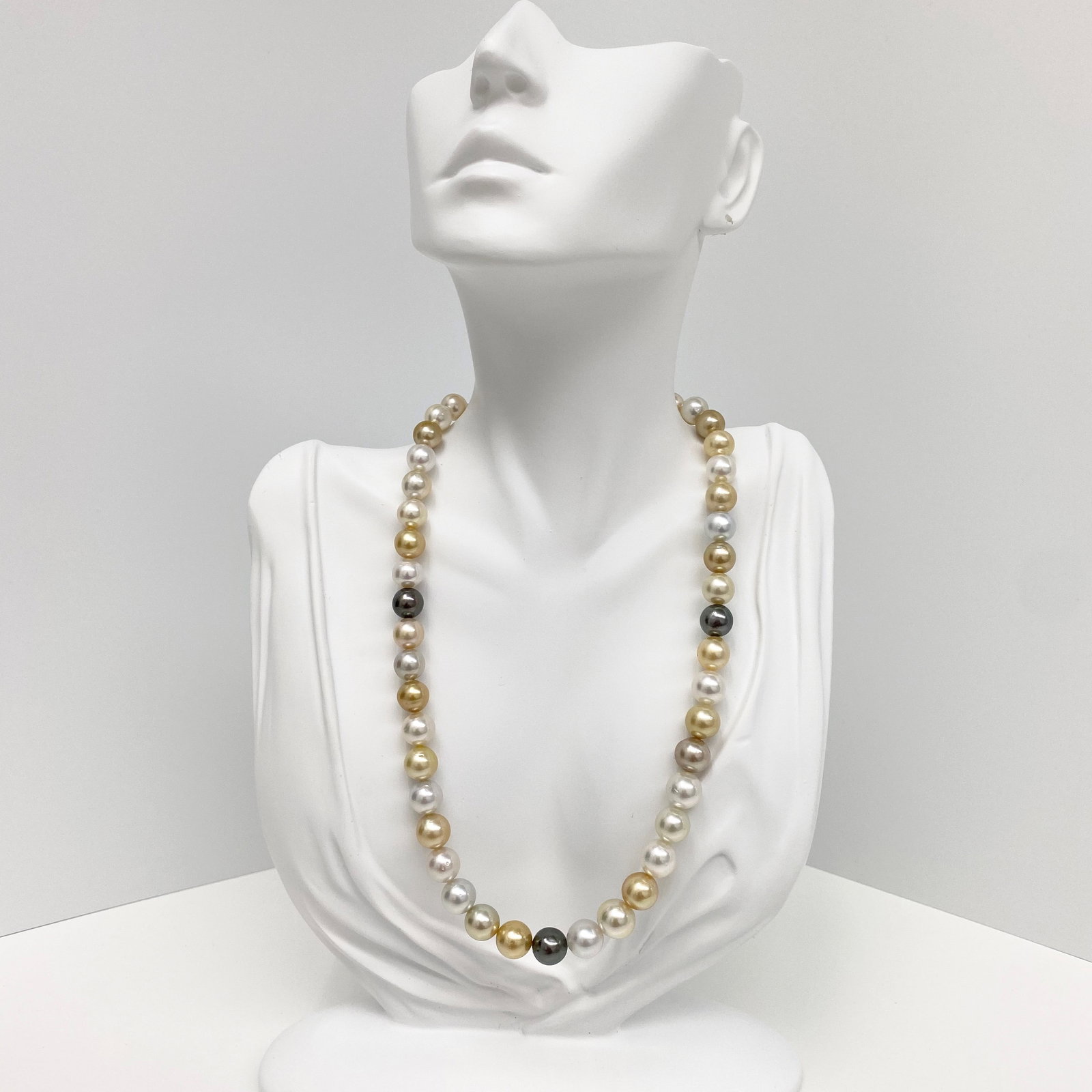 8-10mm South Sea White and Gold and Tahitian Near-Round Pearl Necklace with 14k Clasp - 3