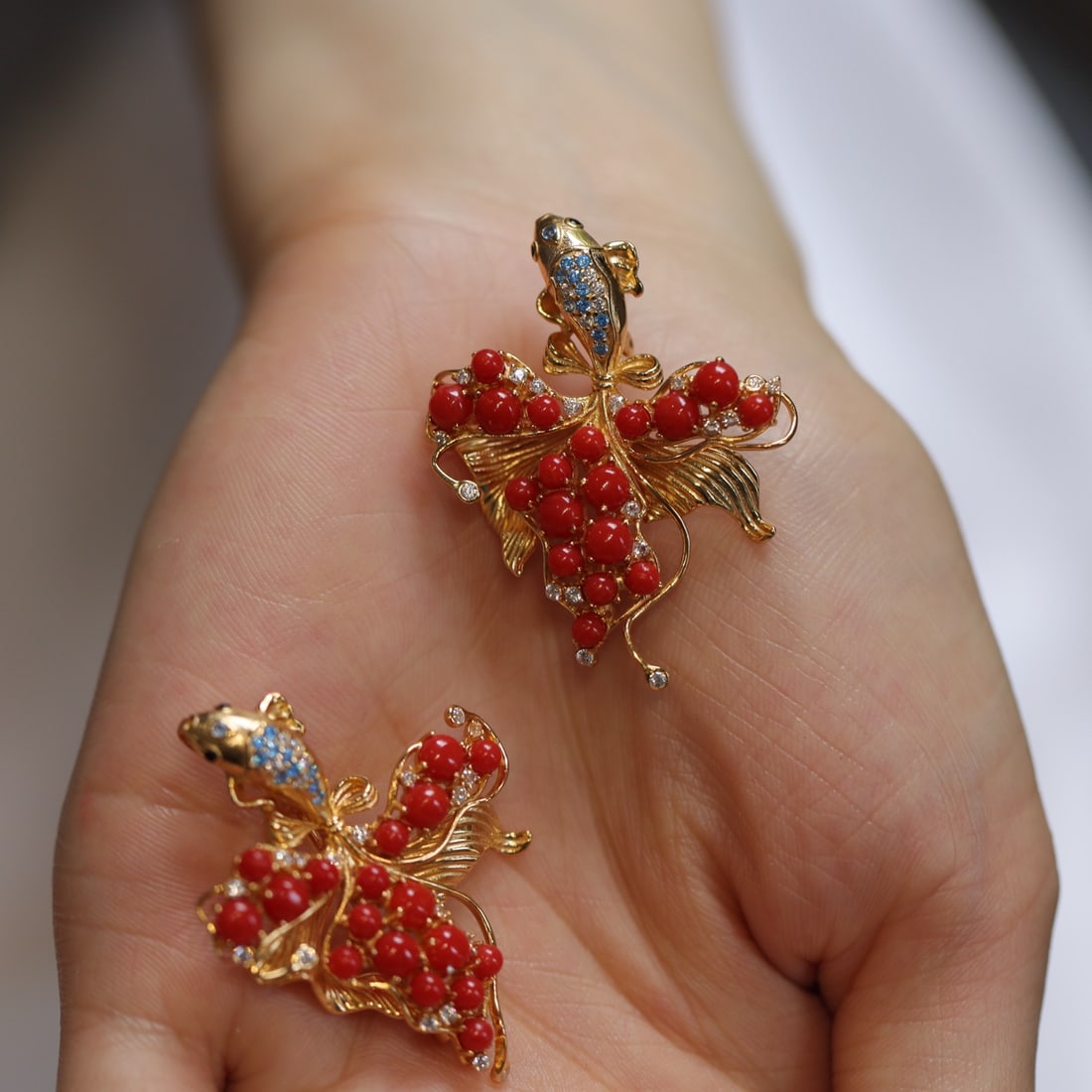 S925 silver inlaid red coral brooch pendant - 2