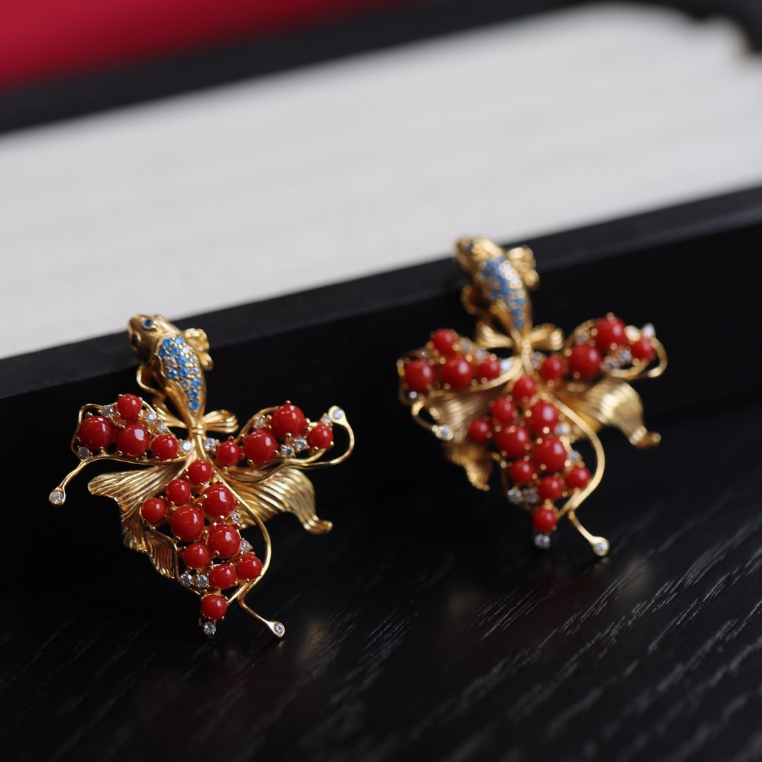 S925 silver inlaid red coral brooch pendant - 3