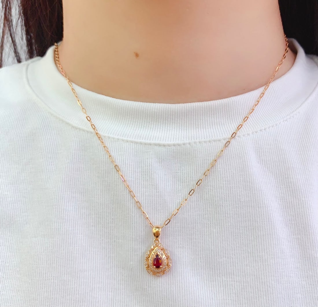 18K Gold Ruby Pendant - 7