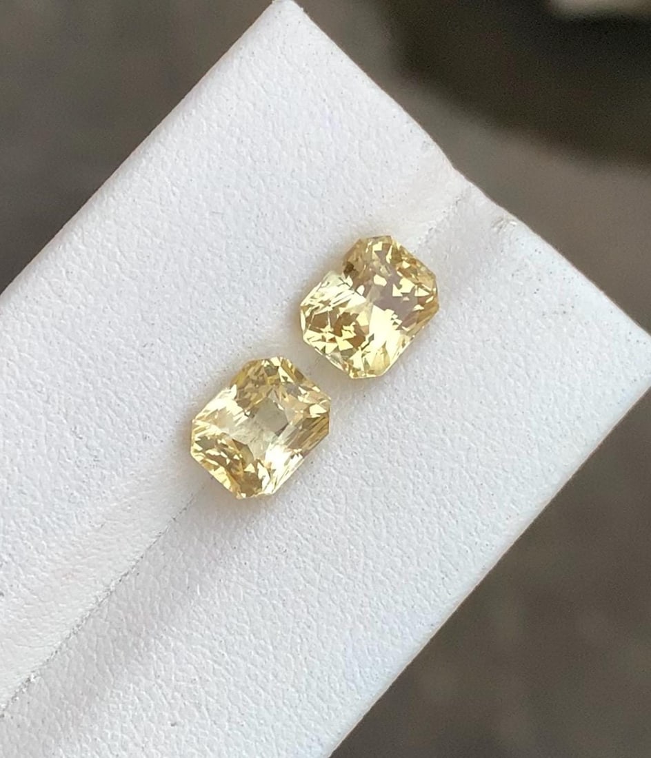 5.80 CT No Heat Yellow Sapphire Gemstone Radiant Cut Pair , Sri Lanka - 2