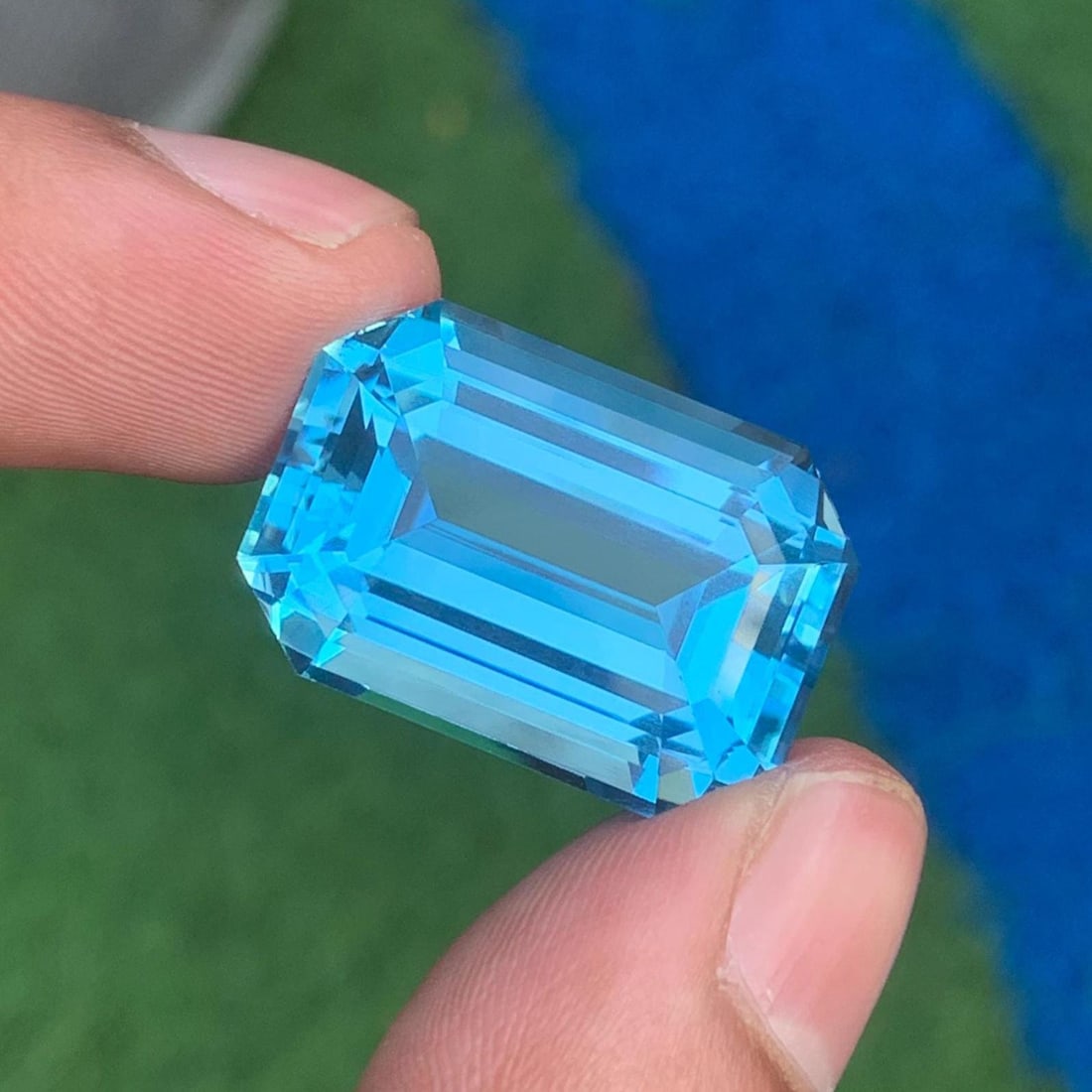 Swiss Blue Topaz Gemstone Necklace Size Emerald Cut From Brazil - 48.495 Ct - 2