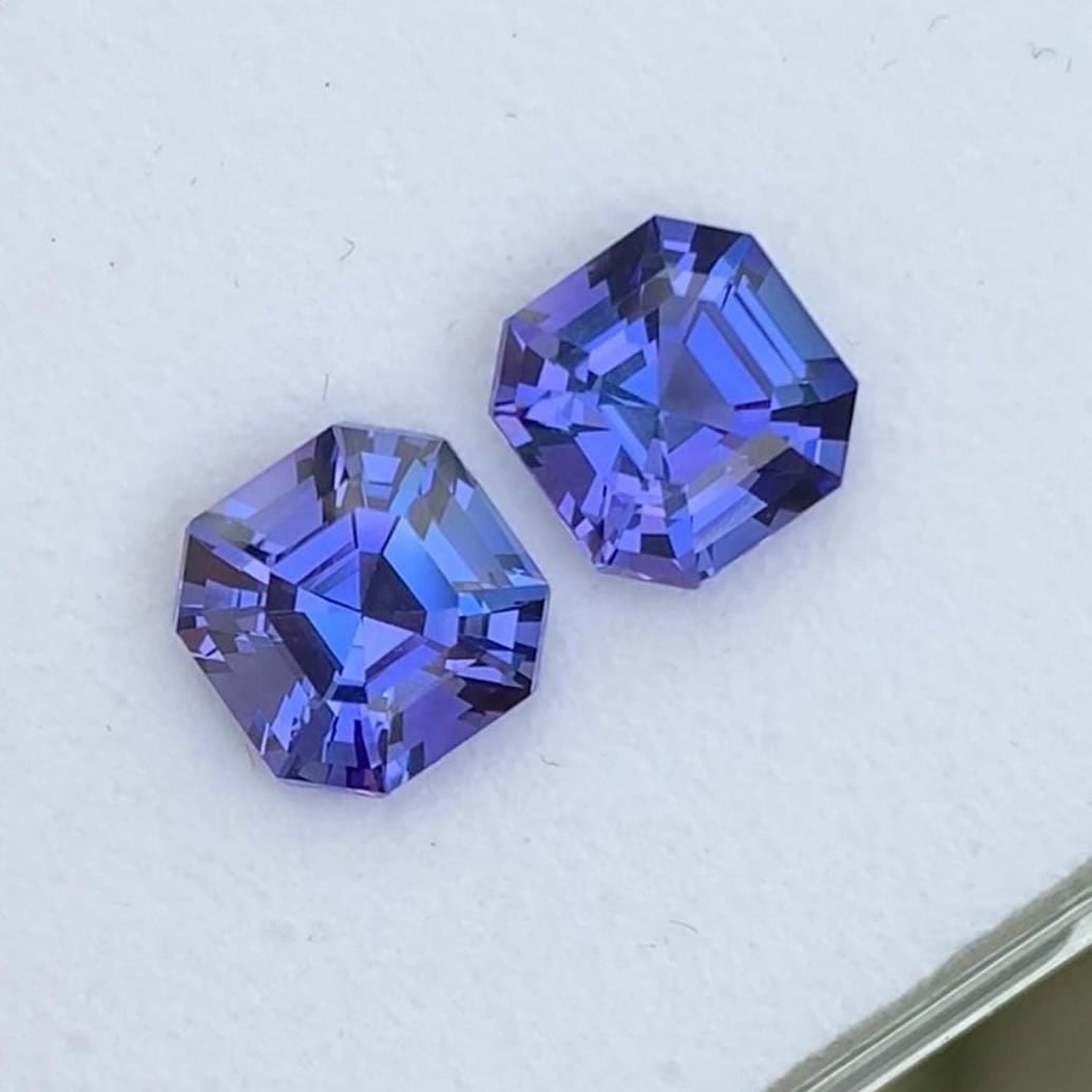 Blue Tanzanite Gemstone Pair, Ashcer Cut , 5.18 CT - 2