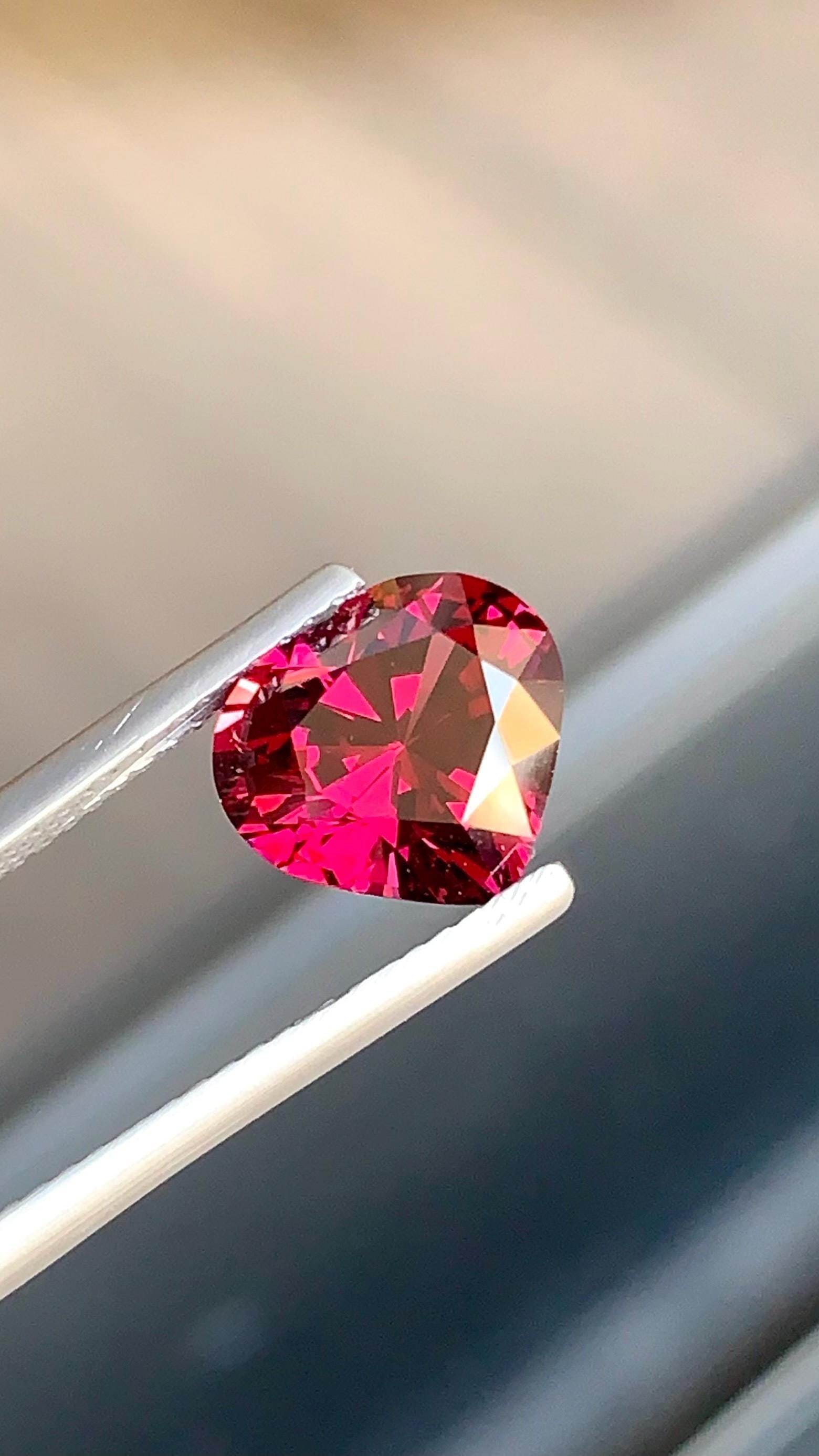 Tanzania Pinkish Red Garnet Gemstone: Heart Cut, 3.365 Carat - 3