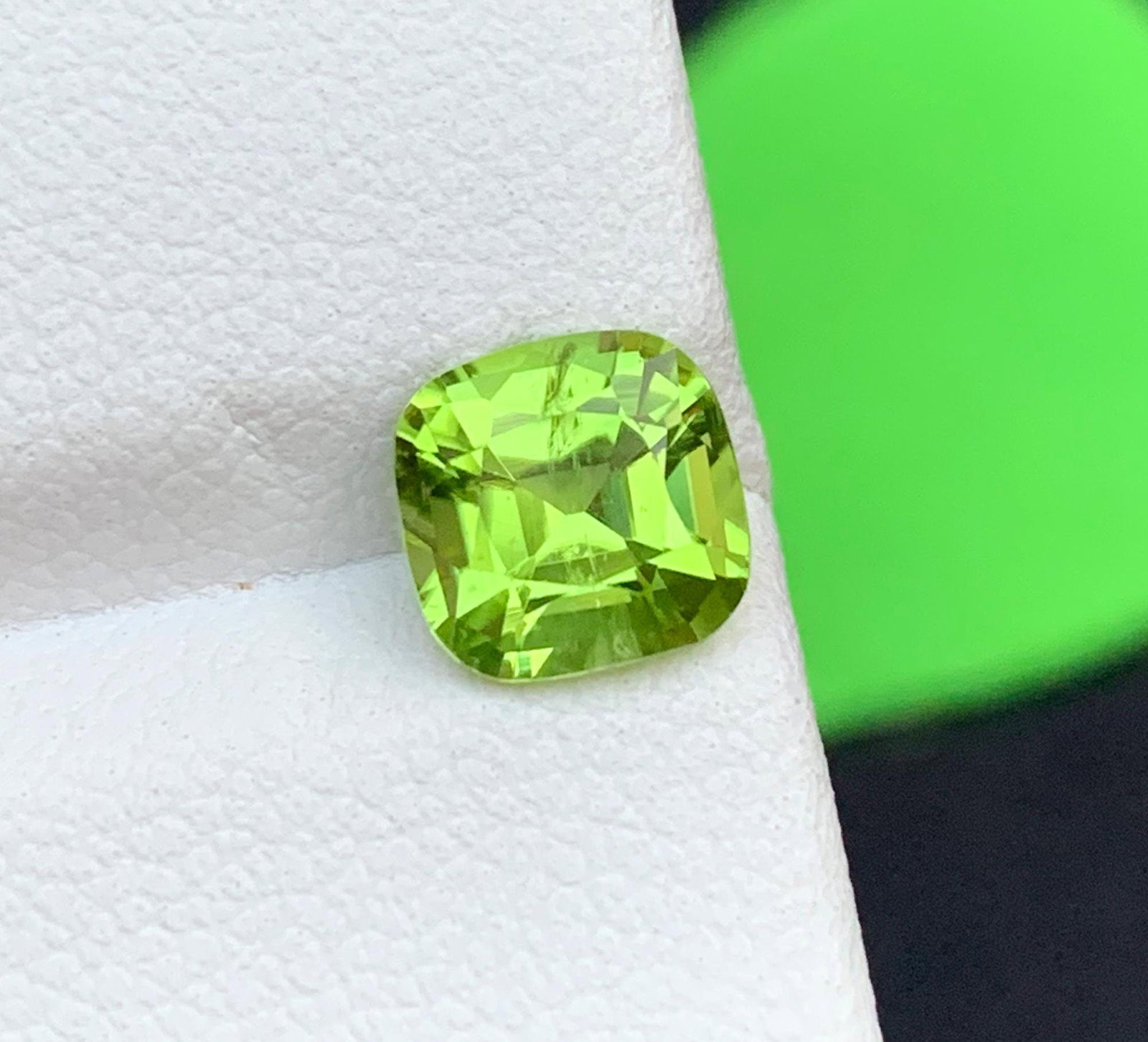 Natural Green Peridot Gemstone: Cushion Cut August Birthstone (1 of 4)
