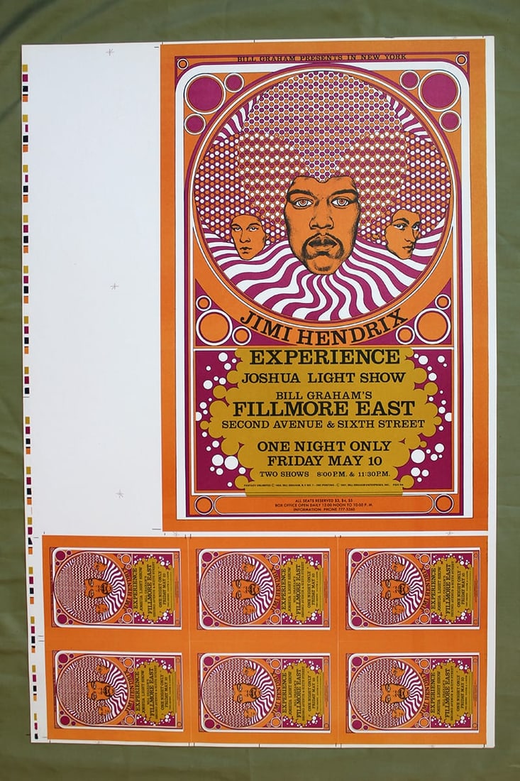 Jimi Hendrix Experience Live At Fillmore East (1968) Full Set Of US Concert Poster Printers Proofs - 5