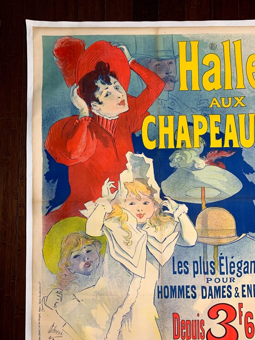 Halle Aux Chapeaux - Art By Cheret (1888) 34.4x48.8 French Advertising Poster LB - 4