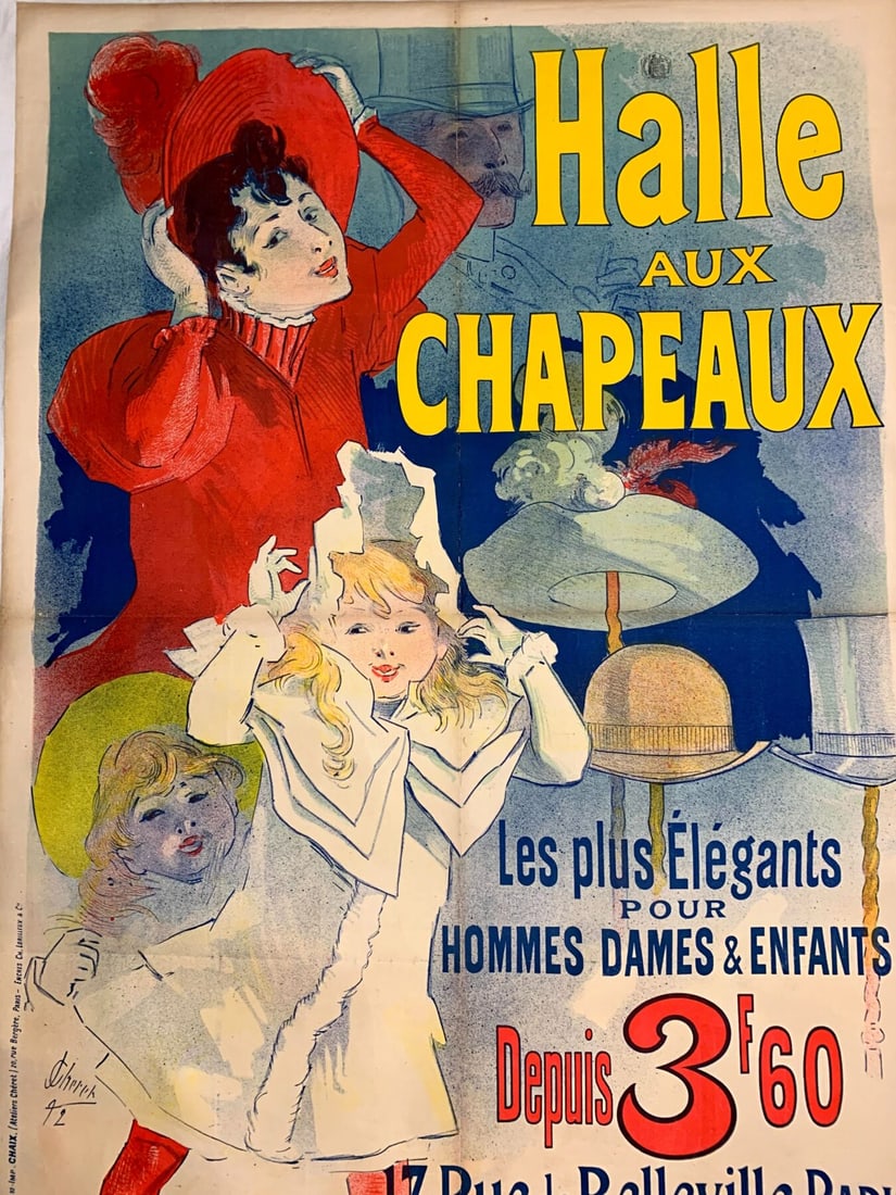 Halle Aux Chapeaux - Art By Cheret (1888) 34.4x48.8 French Advertising Poster LB - 5