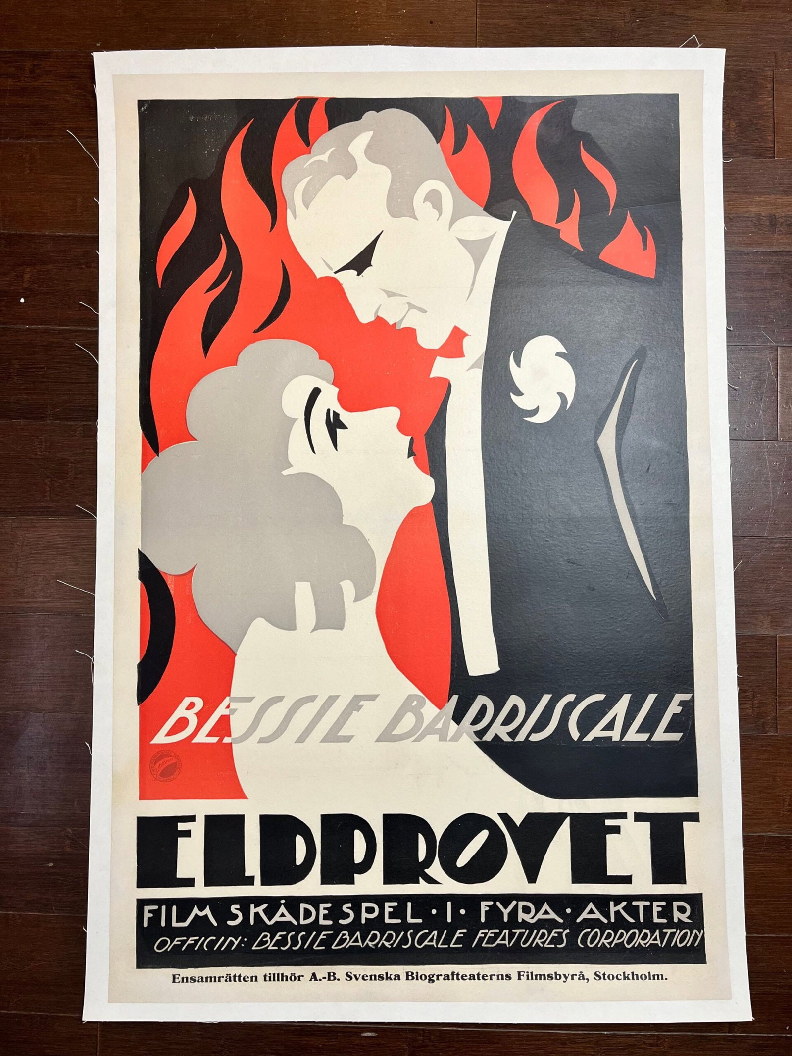 Eldprovet - Hearts Asleep (1919) 25.5x35.75 Swedish Art Deco Linocut Movie Poster LB (1 of 5)