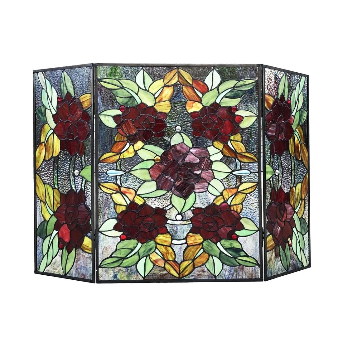 40" Folding Stained Glass Fireplace Screen - 4